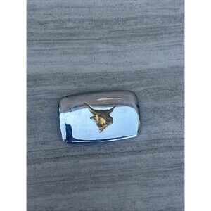 Vintage Silver Chrome Shiny Buckle Gold Bull Head Center Made In USA